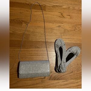 Wedding Silver Sparkle Clutch Purse & Slippers